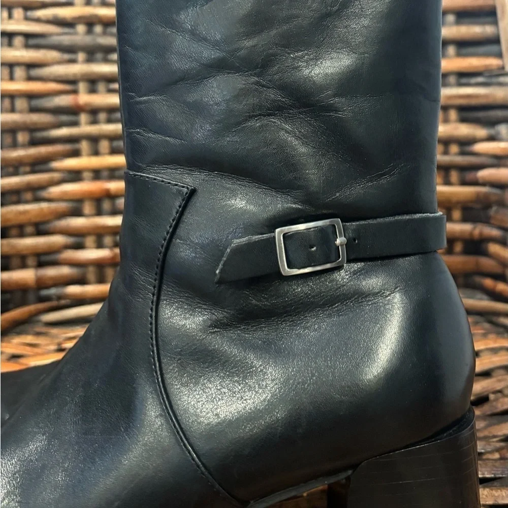 Villager HARRIS Dressy Ankle Boots Black Leather Block Square Toe Size 7